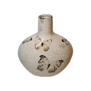 VNT Crackle Butterfly Realistic Moth Motif Vase 8 Inches Retro Mid Century Decor